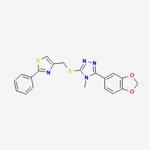 molecular formula C20H16N4O2S2 B4631244 3-(1,3-苯并二氧杂环戊-5-基)-4-甲基-5-{[(2-苯基-1,3-噻唑-4-基)甲基]硫代}-4H-1,2,4-三唑 