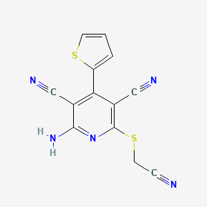 molecular formula C13H7N5S2 B4631332 2-amino-6-[(cyanomethyl)thio]-4-(2-thienyl)-3,5-pyridinedicarbonitrile 