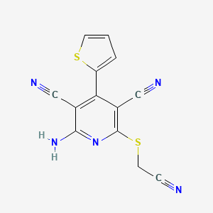 molecular formula C13H7N5S2 B4631332 2-氨基-6-[(氰基甲基)硫代]-4-(2-噻吩基)-3,5-吡啶二腈 