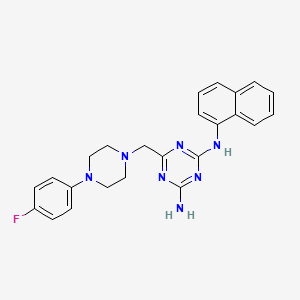 molecular formula C24H24FN7 B4631377 6-{[4-(4-fluorophenyl)-1-piperazinyl]methyl}-N-1-naphthyl-1,3,5-triazine-2,4-diamine 
