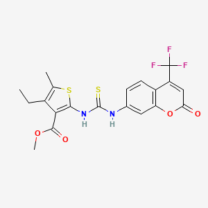 molecular formula C20H17F3N2O4S2 B4631410 methyl 4-ethyl-5-methyl-2-[({[2-oxo-4-(trifluoromethyl)-2H-chromen-7-yl]amino}carbonothioyl)amino]-3-thiophenecarboxylate 