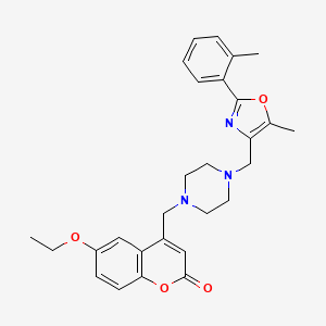 molecular formula C28H31N3O4 B4631441 6-ethoxy-4-[(4-{[5-methyl-2-(2-methylphenyl)-1,3-oxazol-4-yl]methyl}-1-piperazinyl)methyl]-2H-chromen-2-one 