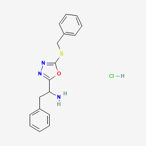 molecular formula C17H18ClN3OS B4631599 {1-[5-(benzylthio)-1,3,4-oxadiazol-2-yl]-2-phenylethyl}amine hydrochloride 