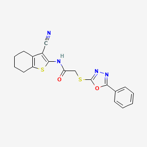 molecular formula C19H16N4O2S2 B4631643 N-(3-cyano-4,5,6,7-tetrahydro-1-benzothien-2-yl)-2-[(5-phenyl-1,3,4-oxadiazol-2-yl)thio]acetamide 