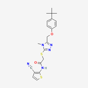 molecular formula C21H23N5O2S2 B4631691 2-({5-[(4-tert-butylphenoxy)methyl]-4-methyl-4H-1,2,4-triazol-3-yl}thio)-N-(3-cyano-2-thienyl)acetamide 