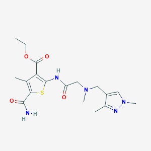molecular formula C18H25N5O4S B4631811 ethyl 5-(aminocarbonyl)-2-({N-[(1,3-dimethyl-1H-pyrazol-4-yl)methyl]-N-methylglycyl}amino)-4-methyl-3-thiophenecarboxylate 