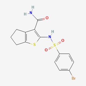 molecular formula C14H13BrN2O3S2 B4631814 2-{[(4-bromophenyl)sulfonyl]amino}-5,6-dihydro-4H-cyclopenta[b]thiophene-3-carboxamide 