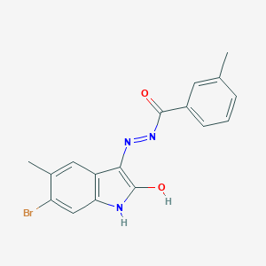 molecular formula C17H14BrN3O2 B463188 N'-(6-bromo-5-methyl-2-oxo-1,2-dihydro-3H-indol-3-ylidene)-3-methylbenzohydrazide 