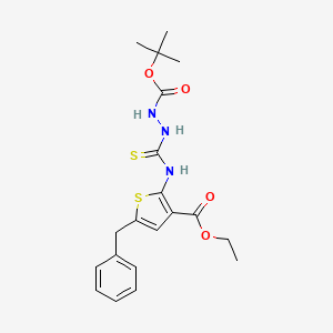 molecular formula C20H25N3O4S2 B4631994 叔丁基2-({[5-苄基-3-(乙氧羰基)-2-噻吩基]氨基}羰基硫代)肼基羧酸酯 