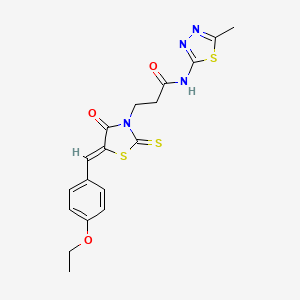 molecular formula C18H18N4O3S3 B4632025 3-[5-(4-乙氧基亚苄基)-4-氧代-2-硫代-1,3-噻唑烷-3-基]-N-(5-甲基-1,3,4-噻二唑-2-基)丙酰胺 