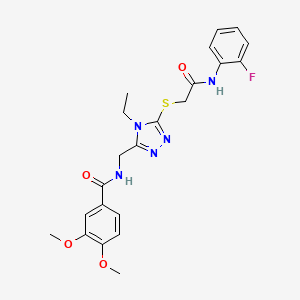 molecular formula C22H24FN5O4S B4632036 N-{[4-ethyl-5-({2-[(2-fluorophenyl)amino]-2-oxoethyl}sulfanyl)-4H-1,2,4-triazol-3-yl]methyl}-3,4-dimethoxybenzamide 