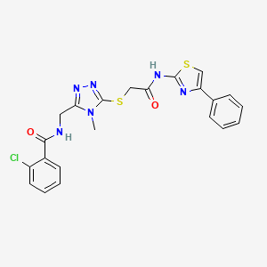 molecular formula C22H19ClN6O2S2 B4632497 2-chloro-N-{[4-methyl-5-({2-oxo-2-[(4-phenyl-1,3-thiazol-2-yl)amino]ethyl}thio)-4H-1,2,4-triazol-3-yl]methyl}benzamide 