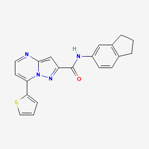 molecular formula C20H16N4OS B4632521 N~2~-(2,3-DIHYDRO-1H-INDEN-5-YL)-7-(2-THIENYL)PYRAZOLO[1,5-A]PYRIMIDINE-2-CARBOXAMIDE 