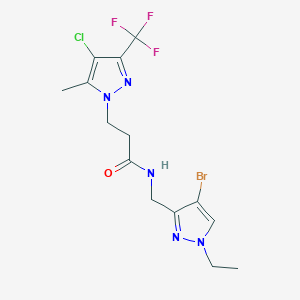 molecular formula C14H16BrClF3N5O B4632846 N~1~-[(4-BROMO-1-ETHYL-1H-PYRAZOL-3-YL)METHYL]-3-[4-CHLORO-5-METHYL-3-(TRIFLUOROMETHYL)-1H-PYRAZOL-1-YL]PROPANAMIDE 