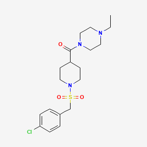 molecular formula C19H28ClN3O3S B4632918 1-{1-[(4-CHLOROPHENYL)METHANESULFONYL]PIPERIDINE-4-CARBONYL}-4-ETHYLPIPERAZINE 