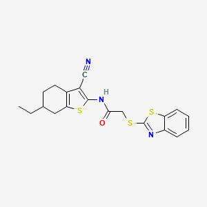 molecular formula C20H19N3OS3 B4633398 2-(1,3-benzothiazol-2-ylsulfanyl)-N-(3-cyano-6-ethyl-4,5,6,7-tetrahydro-1-benzothiophen-2-yl)acetamide 