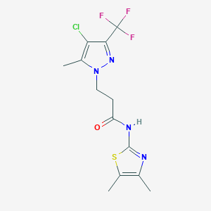 molecular formula C13H14ClF3N4OS B4633662 3-[4-CHLORO-5-METHYL-3-(TRIFLUOROMETHYL)-1H-PYRAZOL-1-YL]-N~1~-(4,5-DIMETHYL-1,3-THIAZOL-2-YL)PROPANAMIDE 