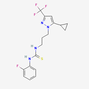 molecular formula C17H18F4N4S B4633811 N-{3-[5-cyclopropyl-3-(trifluoromethyl)-1H-pyrazol-1-yl]propyl}-N'-(2-fluorophenyl)thiourea 