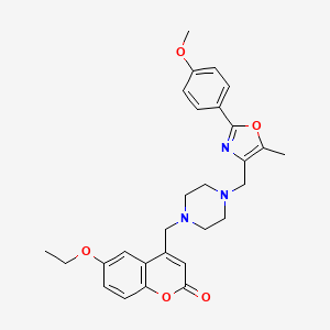 6-ethoxy-4-[(4-{[2-(4-methoxyphenyl)-5-methyl-1,3-oxazol-4-yl]methyl}piperazin-1-yl)methyl]-2H-chromen-2-one