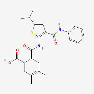 molecular formula C24H28N2O4S B4634136 3,4-Dimethyl-6-{[3-(phenylcarbamoyl)-5-(propan-2-yl)thiophen-2-yl]carbamoyl}cyclohex-3-ene-1-carboxylic acid 