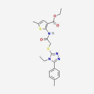 molecular formula C21H24N4O3S2 B4634295 ethyl 2-[({[4-ethyl-5-(4-methylphenyl)-4H-1,2,4-triazol-3-yl]thio}acetyl)amino]-5-methyl-3-thiophenecarboxylate 