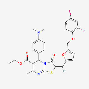 molecular formula C30H27F2N3O5S B4634335 ethyl (2E)-2-({5-[(2,4-difluorophenoxy)methyl]furan-2-yl}methylidene)-5-[4-(dimethylamino)phenyl]-7-methyl-3-oxo-2,3-dihydro-5H-[1,3]thiazolo[3,2-a]pyrimidine-6-carboxylate 