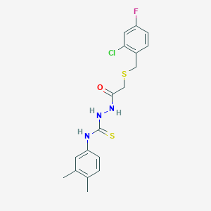 2-{[(2-chloro-4-fluorobenzyl)thio]acetyl}-N-(3,4-dimethylphenyl)hydrazinecarbothioamide