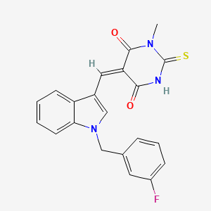 (5E)-5-[[1-[(3-fluorophenyl)methyl]indol-3-yl]methylidene]-1-methyl-2-sulfanylidene-1,3-diazinane-4,6-dione