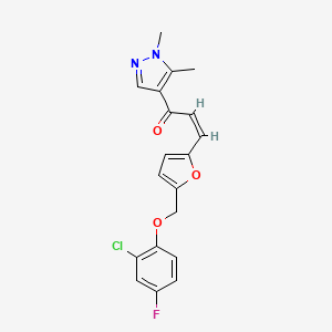 molecular formula C19H16ClFN2O3 B4634457 (Z)-3-{5-[(2-CHLORO-4-FLUOROPHENOXY)METHYL]-2-FURYL}-1-(1,5-DIMETHYL-1H-PYRAZOL-4-YL)-2-PROPEN-1-ONE 