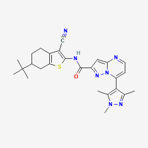 N-[6-(tert-butyl)-3-cyano-4,5,6,7-tetrahydro-1-benzothiophen-2-yl]-7-(1,3,5-trimethyl-1H-pyrazol-4-yl)pyrazolo[1,5-a]pyrimidine-2-carboxamide