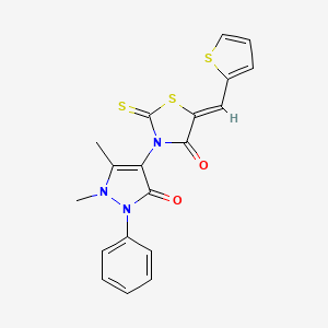 molecular formula C19H15N3O2S3 B4634668 3-(1,5-dimethyl-3-oxo-2-phenyl-2,3-dihydro-1H-pyrazol-4-yl)-5-(2-thienylmethylene)-2-thioxo-1,3-thiazolidin-4-one 