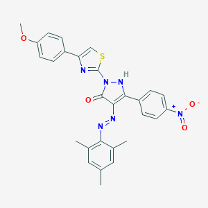 molecular formula C28H24N6O4S B463526 (4Z)-2-[4-(4-methoxyphenyl)-1,3-thiazol-2-yl]-5-(4-nitrophenyl)-4-[2-(2,4,6-trimethylphenyl)hydrazinylidene]-2,4-dihydro-3H-pyrazol-3-one 