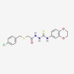 2-{[(4-chlorobenzyl)thio]acetyl}-N-(2,3-dihydro-1,4-benzodioxin-6-yl)hydrazinecarbothioamide