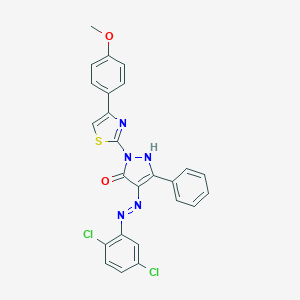 (4E)-4-[2-(2,5-dichlorophenyl)hydrazinylidene]-2-[4-(4-methoxyphenyl)-1,3-thiazol-2-yl]-5-phenyl-2,4-dihydro-3H-pyrazol-3-one