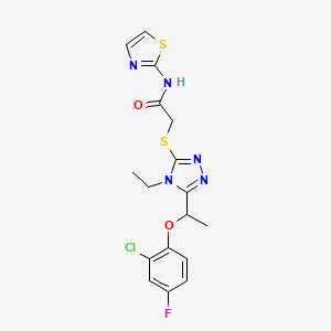 molecular formula C17H17ClFN5O2S2 B4635469 2-({5-[1-(2-chloro-4-fluorophenoxy)ethyl]-4-ethyl-4H-1,2,4-triazol-3-yl}sulfanyl)-N-(1,3-thiazol-2-yl)acetamide 