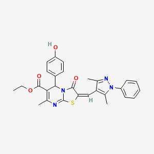 ETHYL 2-[(E)-1-(3,5-DIMETHYL-1-PHENYL-1H-PYRAZOL-4-YL)METHYLIDENE]-5-(4-HYDROXYPHENYL)-7-METHYL-3-OXO-2,3-DIHYDRO-5H-[1,3]THIAZOLO[3,2-A]PYRIMIDINE-6-CARBOXYLATE