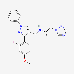 molecular formula C22H23FN6O B4635635 N-{[3-(2-fluoro-4-methoxyphenyl)-1-phenyl-1H-pyrazol-4-yl]methyl}-1-(1H-1,2,4-triazol-1-yl)-2-propanamine 