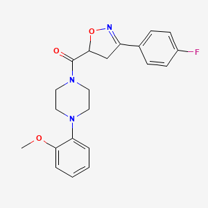 molecular formula C21H22FN3O3 B4635705 1-[3-(4-FLUOROPHENYL)-4,5-DIHYDRO-1,2-OXAZOLE-5-CARBONYL]-4-(2-METHOXYPHENYL)PIPERAZINE 