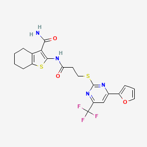 molecular formula C21H19F3N4O3S2 B4635782 2-(3-{[4-(FURAN-2-YL)-6-(TRIFLUOROMETHYL)PYRIMIDIN-2-YL]SULFANYL}PROPANAMIDO)-4,5,6,7-TETRAHYDRO-1-BENZOTHIOPHENE-3-CARBOXAMIDE 