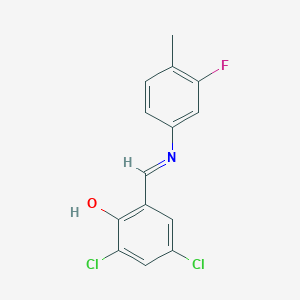 molecular formula C14H10Cl2FNO B463602 2,4-Dichloro-6-{[(3-fluoro-4-methylphenyl)imino]methyl}phenol 