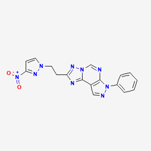 molecular formula C17H13N9O2 B4636069 2-[2-(3-nitro-1H-pyrazol-1-yl)ethyl]-7-phenyl-7H-pyrazolo[4,3-e][1,2,4]triazolo[1,5-c]pyrimidine 