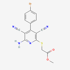 molecular formula C16H11BrN4O2S B4636391 methyl {[6-amino-4-(4-bromophenyl)-3,5-dicyano-2-pyridinyl]thio}acetate 