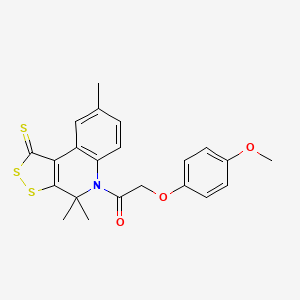 molecular formula C22H21NO3S3 B4636469 2-(4-METHOXYPHENOXY)-1-{4,4,8-TRIMETHYL-1-SULFANYLIDENE-1H,4H,5H-[1,2]DITHIOLO[3,4-C]QUINOLIN-5-YL}ETHAN-1-ONE 