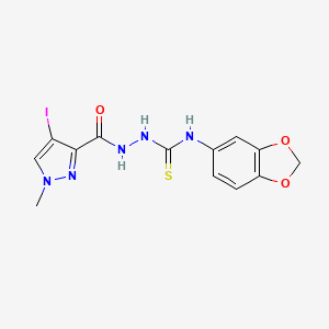 molecular formula C13H12IN5O3S B4636514 N-1,3-benzodioxol-5-yl-2-[(4-iodo-1-methyl-1H-pyrazol-3-yl)carbonyl]hydrazinecarbothioamide 