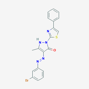 molecular formula C19H14BrN5OS B463657 4-[(3-bromophenyl)hydrazono]-5-methyl-2-(4-phenyl-1,3-thiazol-2-yl)-2,4-dihydro-3H-pyrazol-3-one 