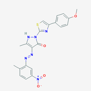 molecular formula C21H18N6O4S B463659 (4Z)-2-[4-(4-methoxyphenyl)-1,3-thiazol-2-yl]-5-methyl-4-[2-(2-methyl-5-nitrophenyl)hydrazinylidene]-2,4-dihydro-3H-pyrazol-3-one 