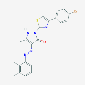 molecular formula C21H18BrN5OS B463661 (4Z)-2-[4-(4-bromophenyl)-1,3-thiazol-2-yl]-4-[2-(2,3-dimethylphenyl)hydrazinylidene]-5-methyl-2,4-dihydro-3H-pyrazol-3-one 