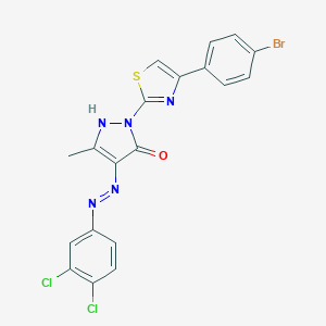 molecular formula C19H12BrCl2N5OS B463662 (4E)-2-[4-(4-bromophenyl)-1,3-thiazol-2-yl]-4-[2-(3,4-dichlorophenyl)hydrazinylidene]-5-methyl-2,4-dihydro-3H-pyrazol-3-one 