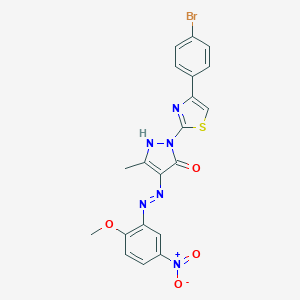 molecular formula C20H15BrN6O4S B463664 (4Z)-2-[4-(4-bromophenyl)-1,3-thiazol-2-yl]-4-[2-(2-methoxy-5-nitrophenyl)hydrazinylidene]-5-methyl-2,4-dihydro-3H-pyrazol-3-one 