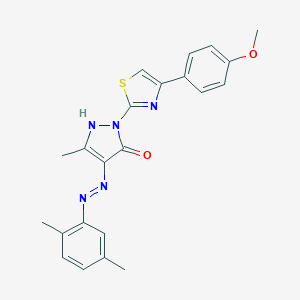 molecular formula C22H21N5O2S B463665 (4E)-4-[2-(2,5-dimethylphenyl)hydrazinylidene]-2-[4-(4-methoxyphenyl)-1,3-thiazol-2-yl]-5-methyl-2,4-dihydro-3H-pyrazol-3-one 